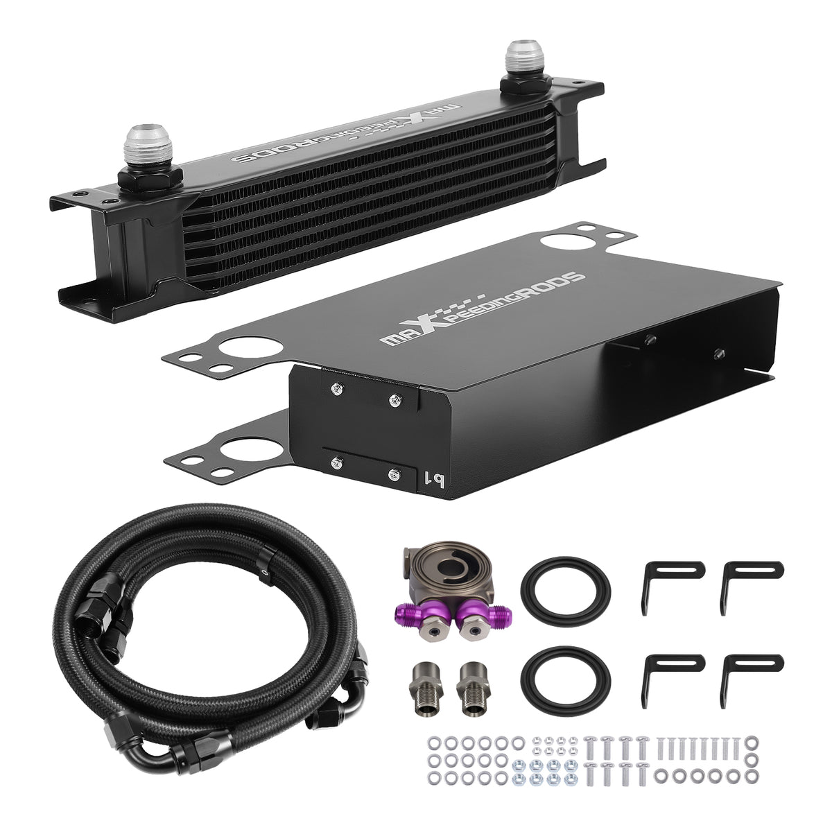 Universal 7 Row Oil Cooler 10AN Kit Aluminum British Style with NPT Ports Black
