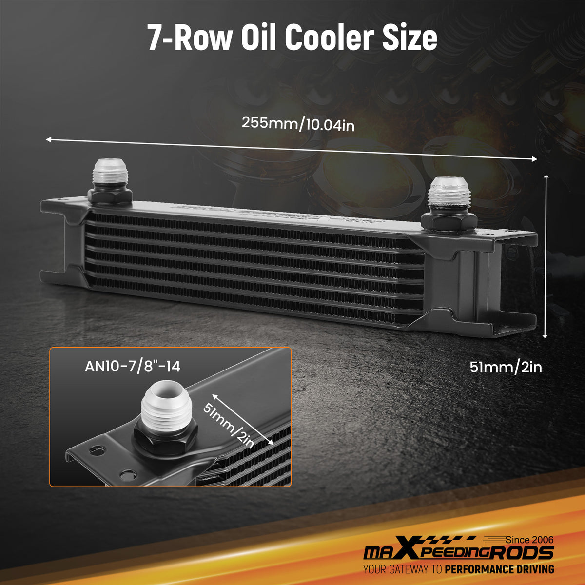 Universal 7 Row Oil Cooler 10AN Kit Aluminum British Style with NPT Ports Black