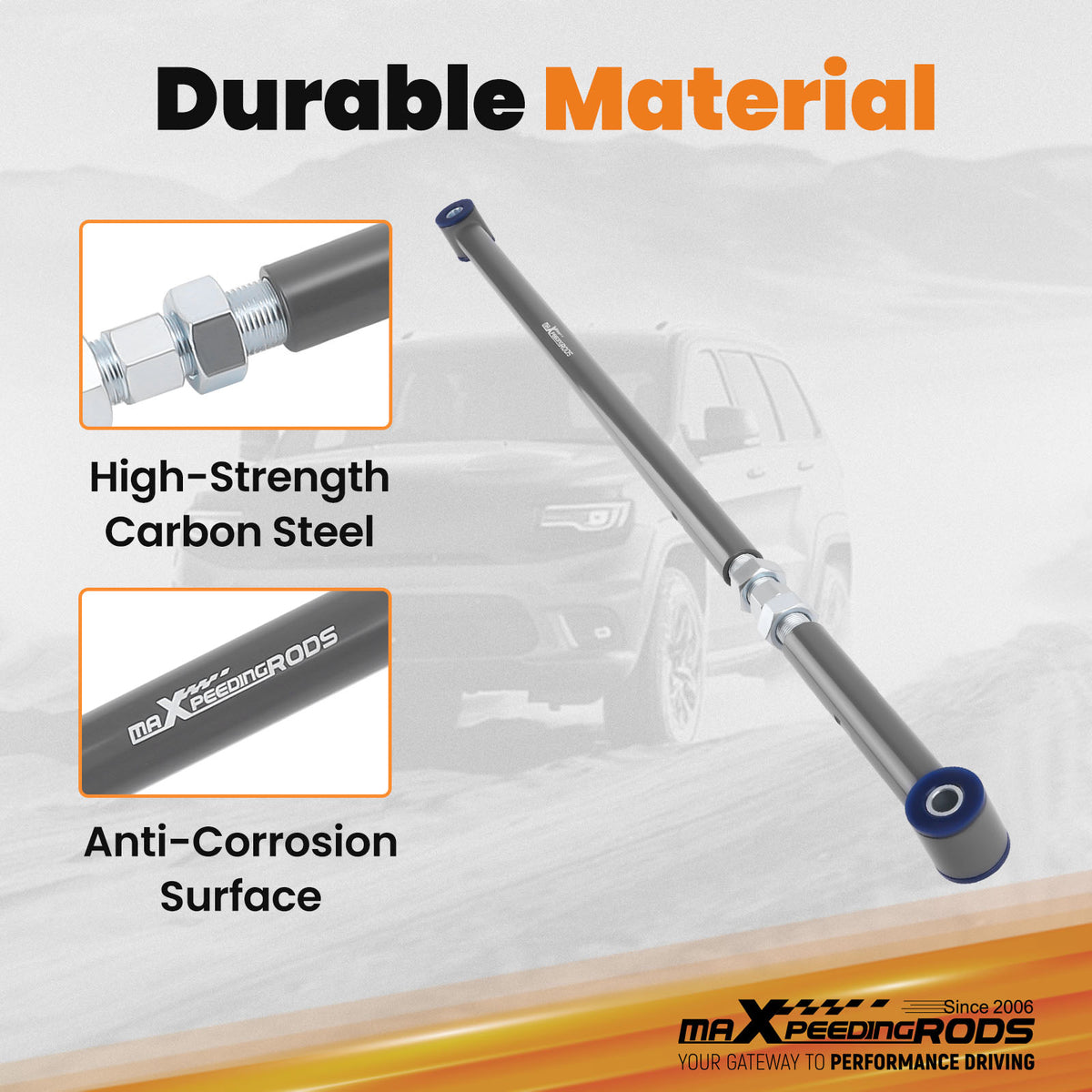 Adjustable compatible For Panhard Track Bar w/Poly Bushings For 05-14 compatible For Ford Mustang 2-Door Gray