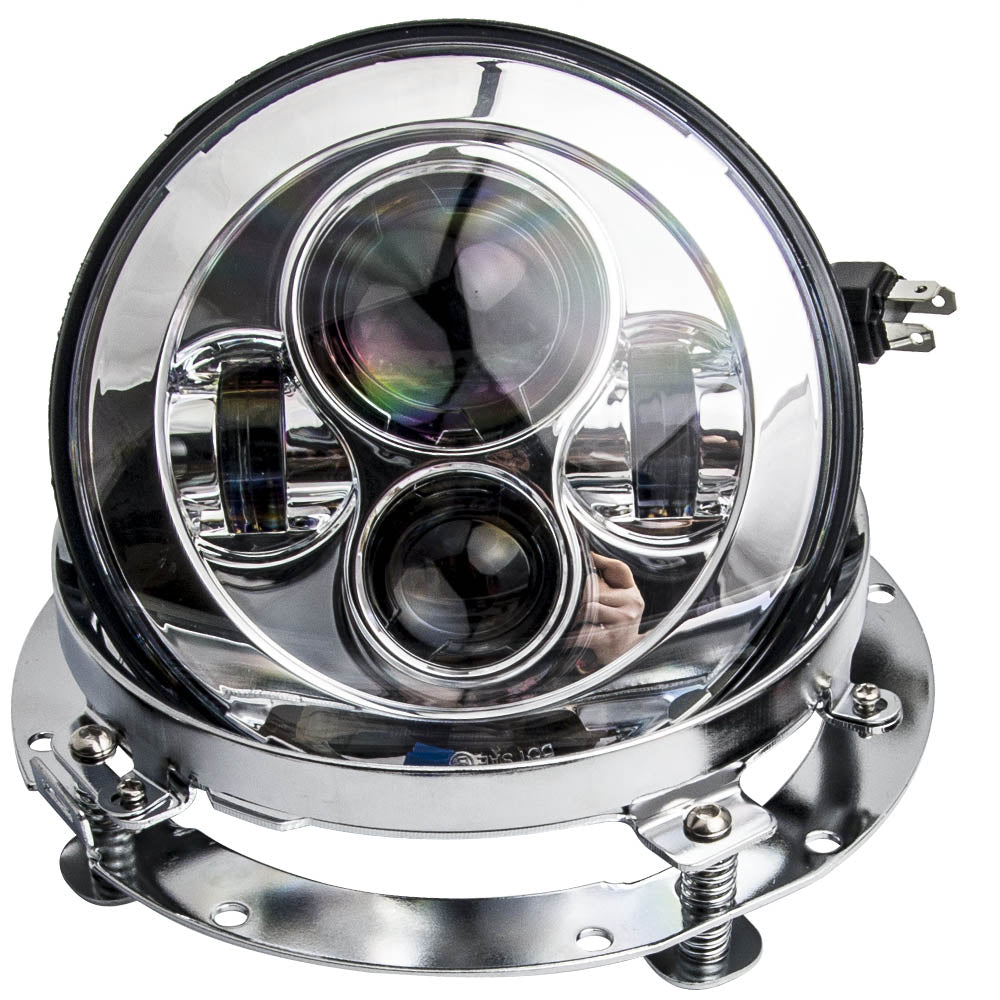 7 Black LED Headlamp Headlight + 4.5inch Passing Lights compatible For Harley