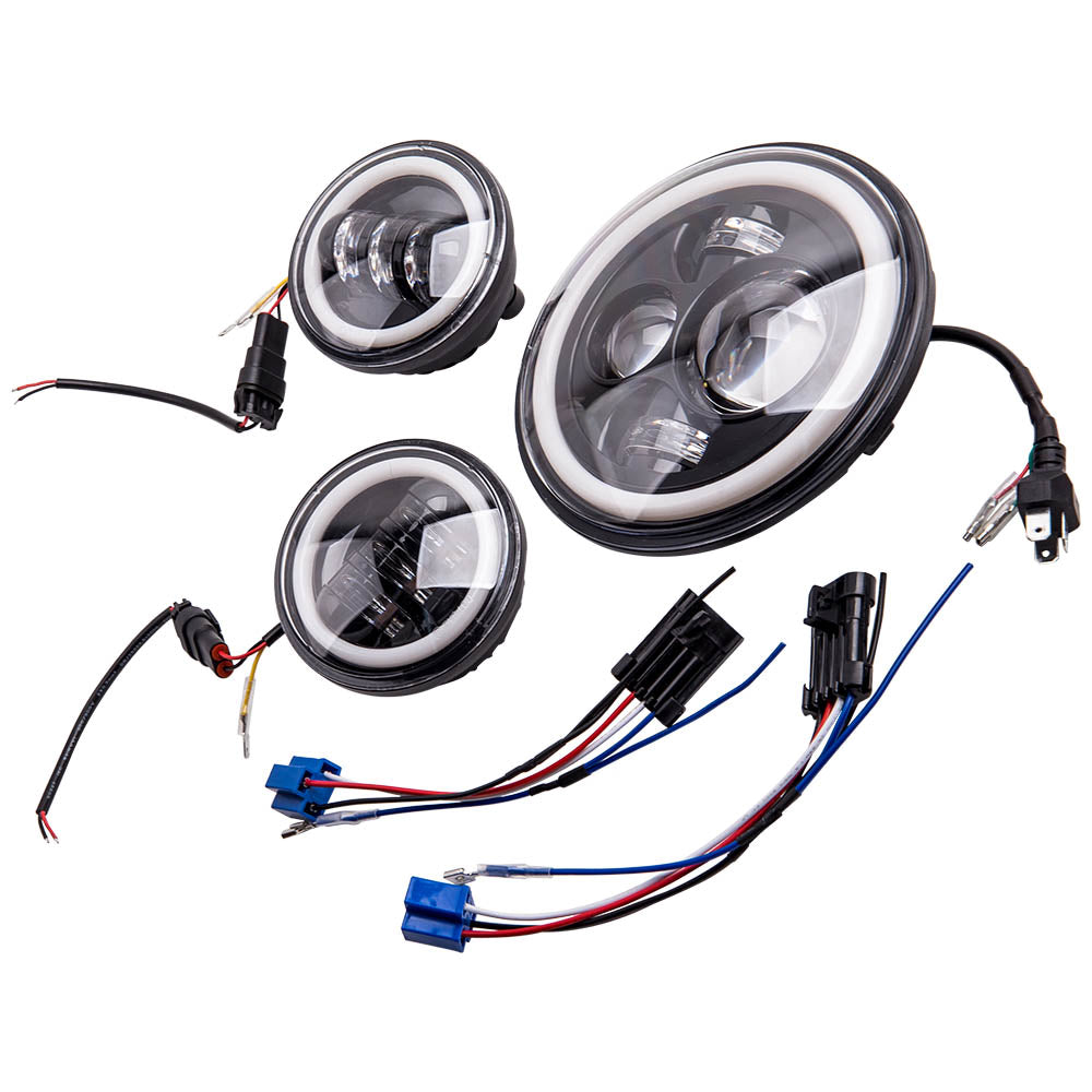 7 LED Projector Headlight4.5“ Passing Lights compatible For Harley Touring Black
