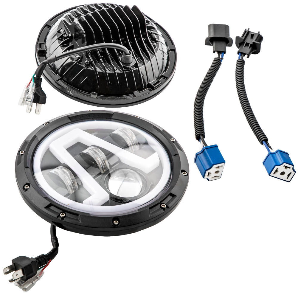 2X 7inch Round LED Headlight Clear Lens compatible For Jeep Wrangler LJ JK 60w 14000lm