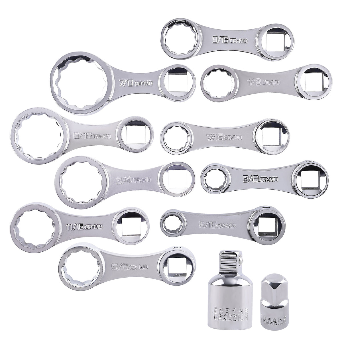 12PCS Torque Adapter Set SAE, 5/16, 3/8, 7/16, 1/2, 9/16, 5/8, 11/16