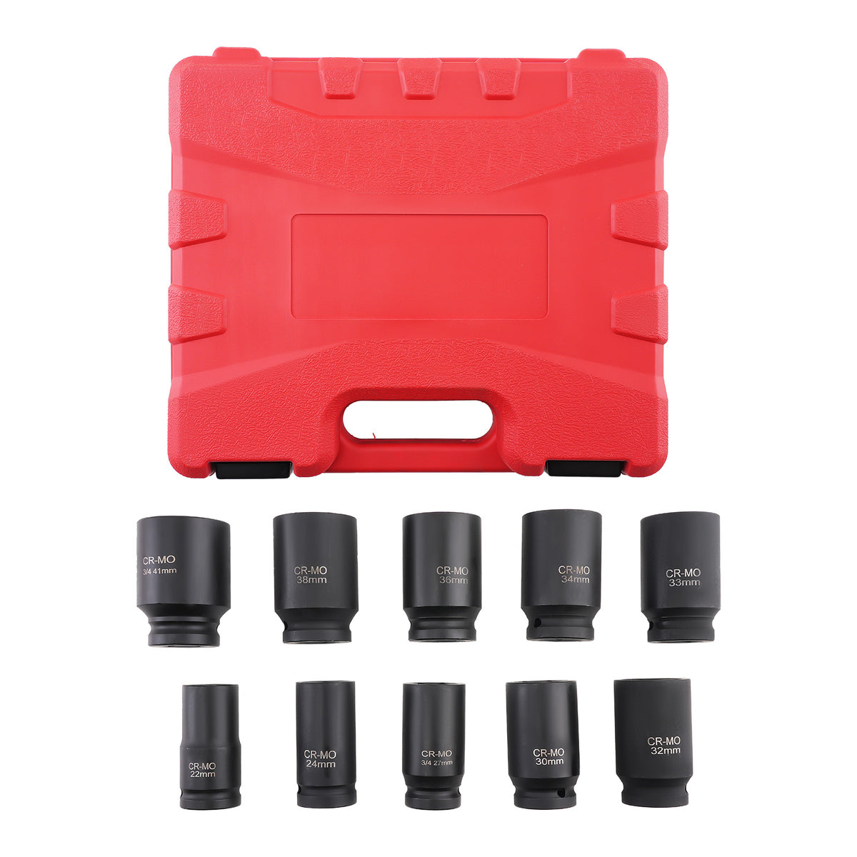 10PCS 3/4Inch Drive Deep Impact Socket Set Metric 22-41mm 6-Point Kit With compatible For Case