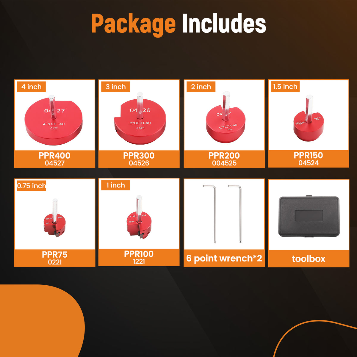 6 Piece Plastic PVC Pipe Fitting Saver Kits Fits into standard 1/2 inch drill