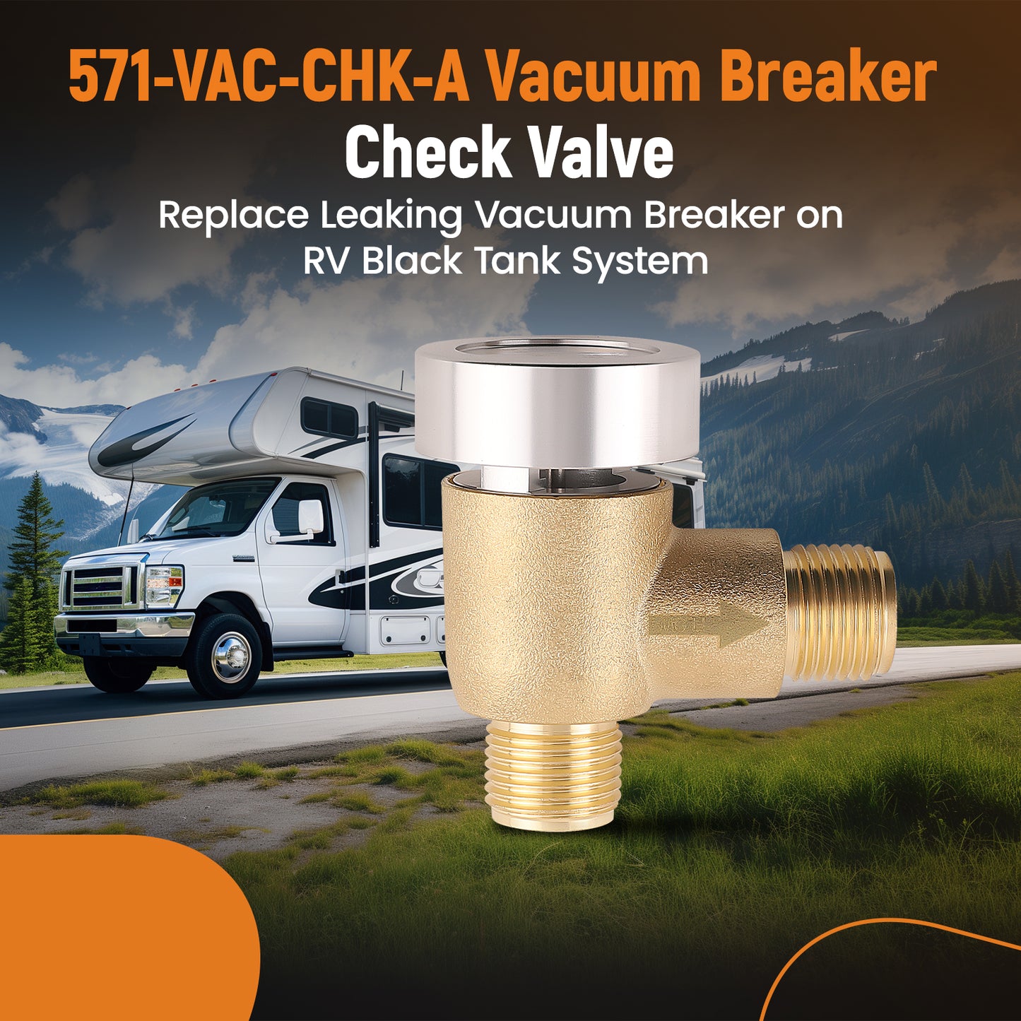 Brass RV Camper Black Tank Vacuum Breaker Check Valve Replacement 571-VAC-CHK-A