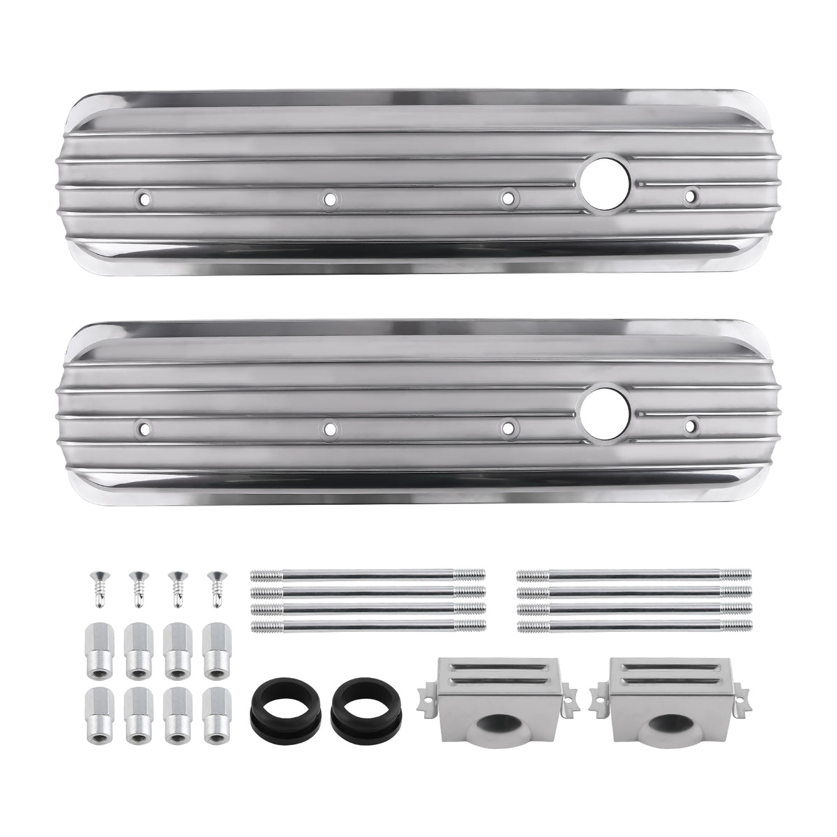 2xFabricated Aluminum Valve Covers Center Bolt For SBC Small Block compatible For Chevy engines
