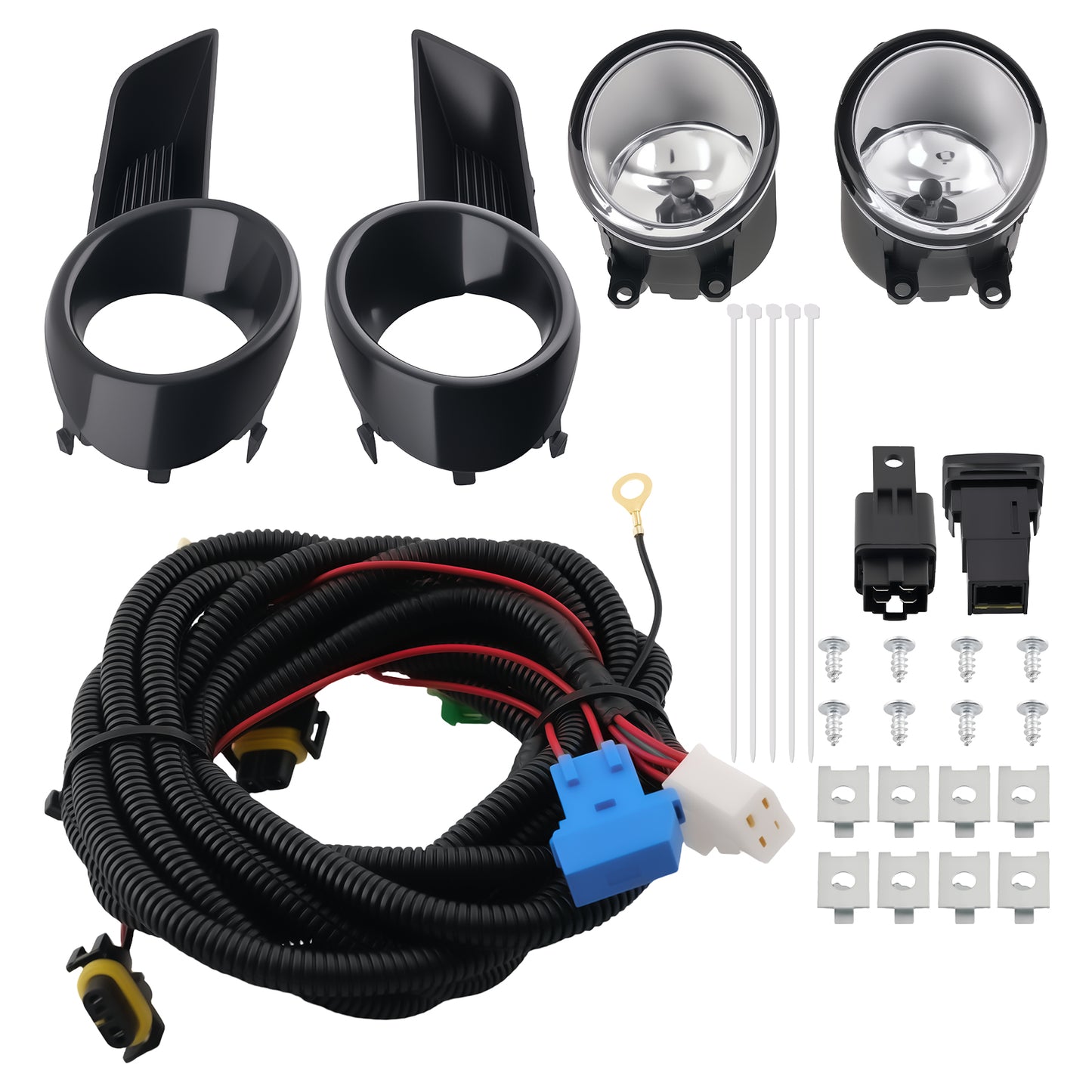 Front Bumper Fog Lights W/Switch + Bulb compatible For Toyota Highlander 2008 2009 2010