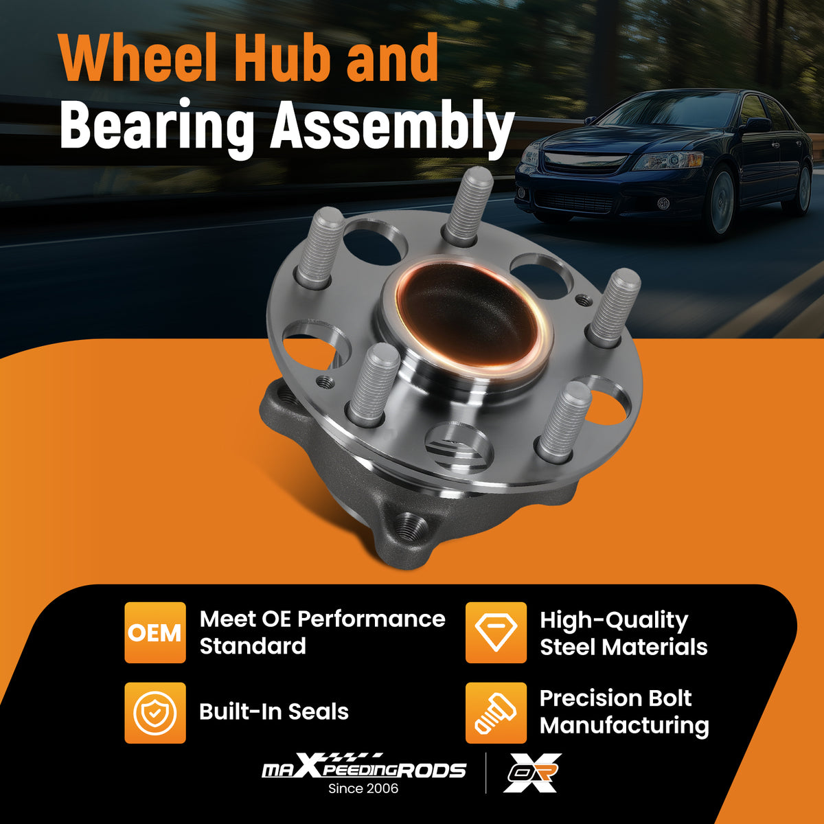 Rear Wheel Hub Bearing Assembly compatible For Honda Accord TSX 08-14 512353 ABS Component