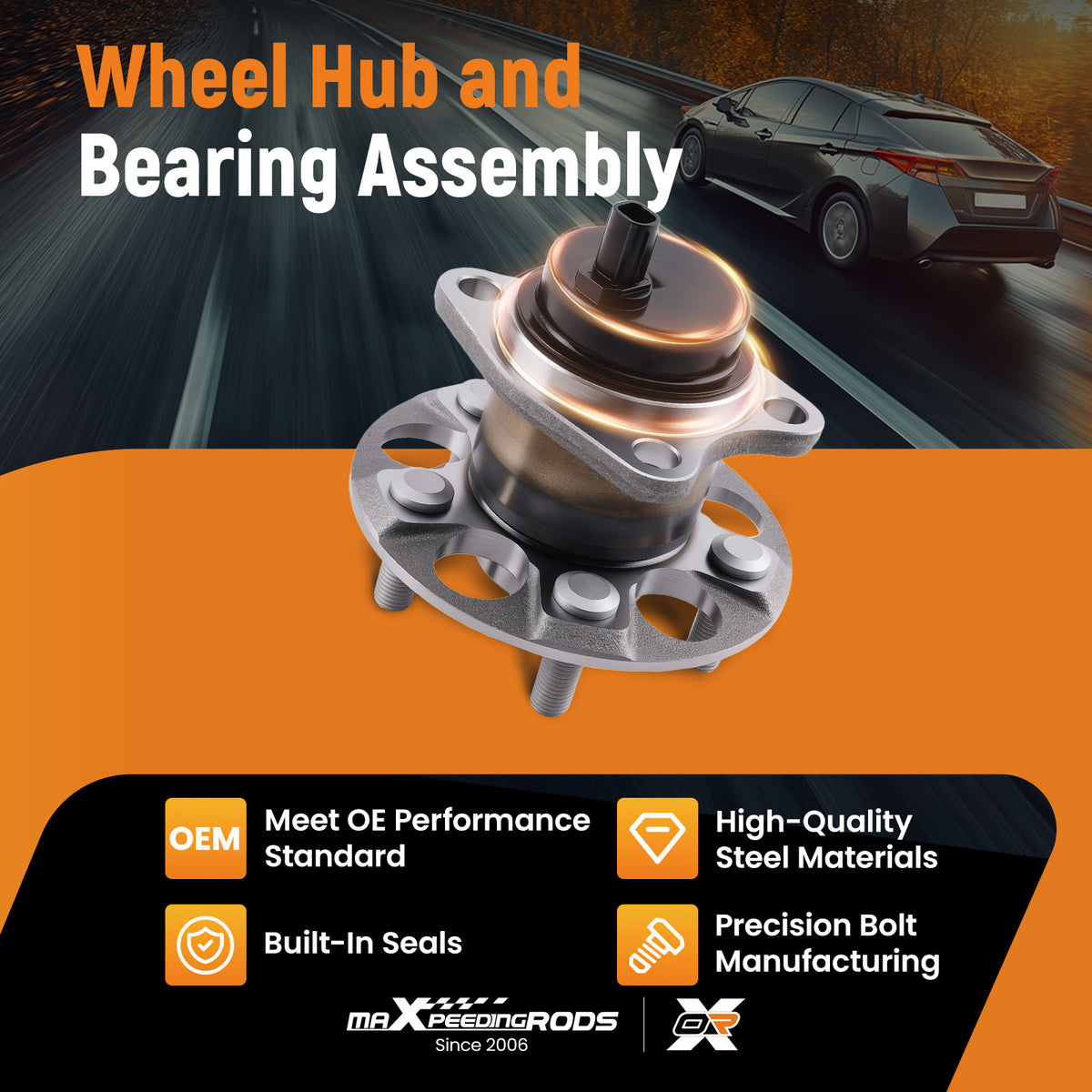 Rear Wheel Bearing Assembly compatible For Toyota Prius 512505 2010-15 Square Flange