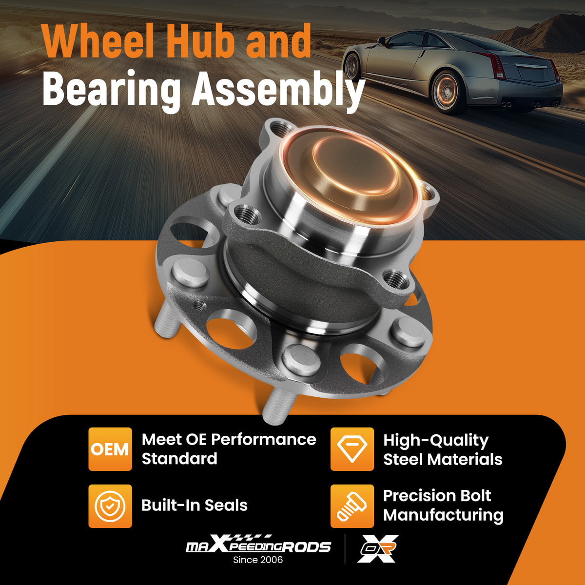 5-Bolt Wheel Hub Kit Rear compatible For Honda Accord compatible For Acura TLX 2013-20 512544 with ABS