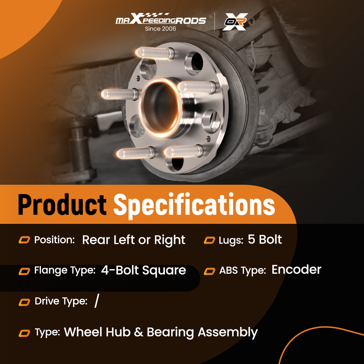 5-Bolt Wheel Hub Kit Rear compatible For Honda Accord compatible For Acura TLX 2013-20 512544 with ABS