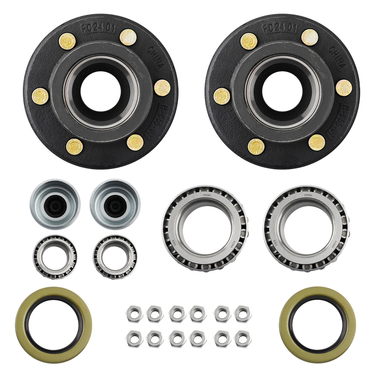 Pair Trailer Hubs Convert Mobile Home with Bearings 6000# 6 Lug 6x5.5 Idler Axle