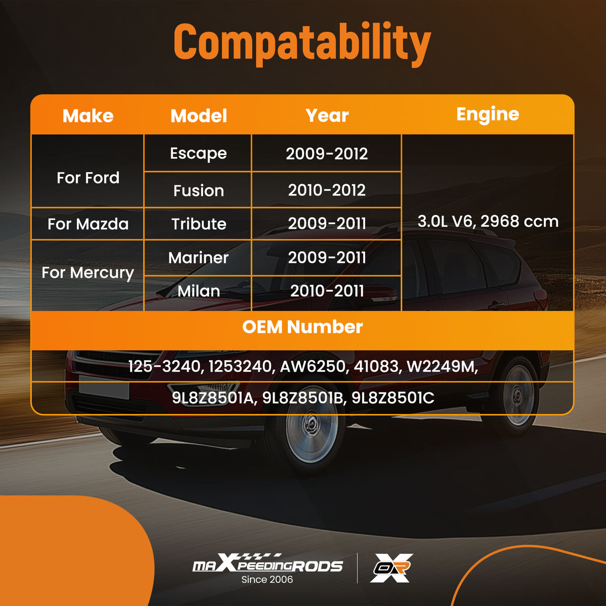 Coolant Water Pump Assembly compatible For Mazda Tribute 3.0L 2009-2011 1253240 W2249M