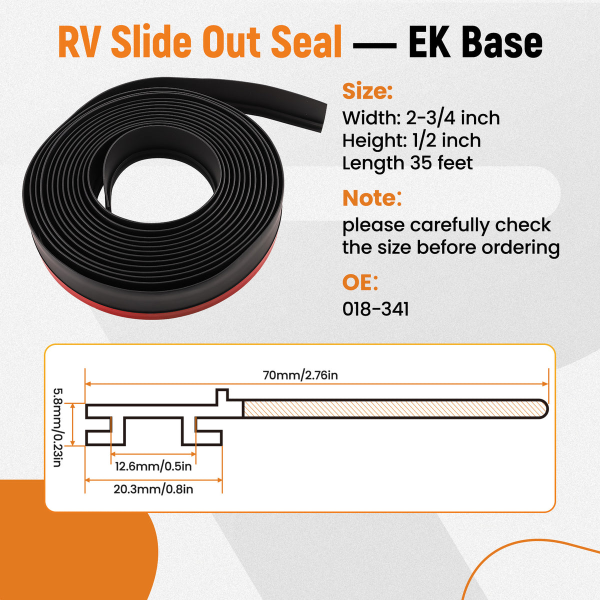 RV Slide Out Seal Wiper Black Rubber For RV Camper Slideout System For 018-341
