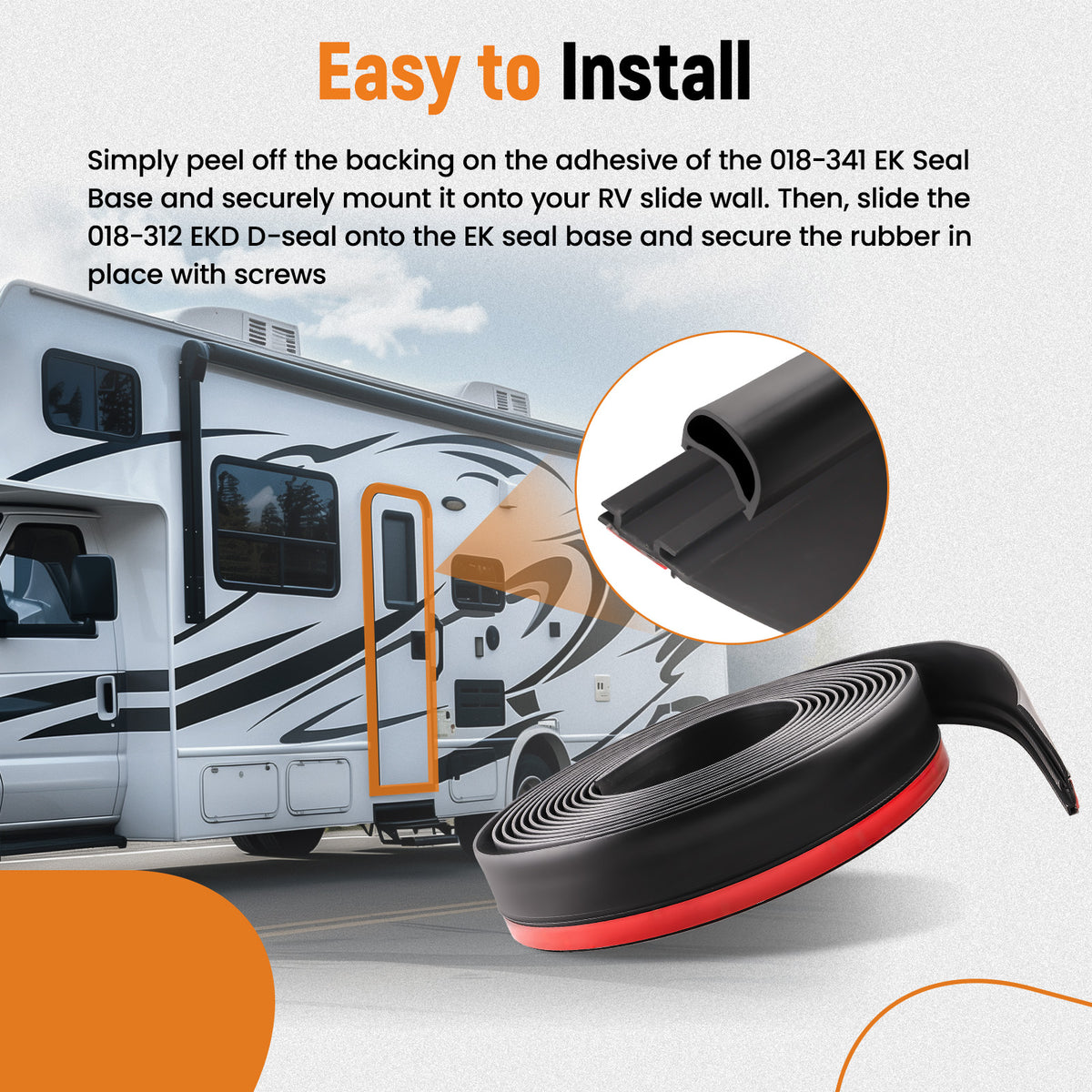 RV Slide Out Seal Wiper Black Rubber For RV Camper Slideout System For 018-341
