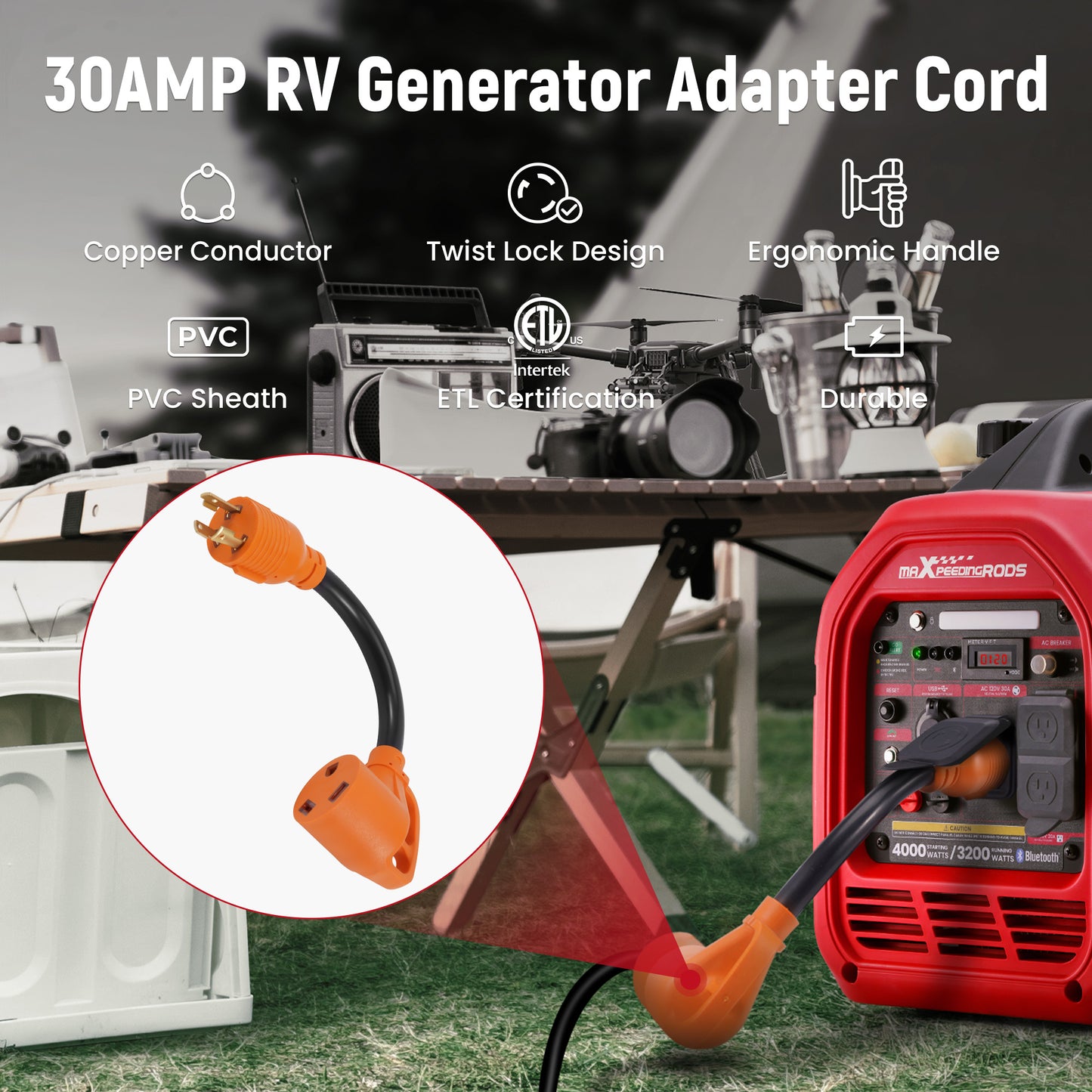 Generator Adapter Cord L5-30P to TT-30R For MXR3500S,MXR4000,MXR4000GT