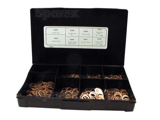 Sparex Brand S.8921  Copper Washer, (400 pcs.) Handipak Contains: 50 x S.8830 Metric Copper Washer, ID: 6mm, OD: 10mm, Thickness: 1mm.\r50 x S.8832 Metric Copper Washe